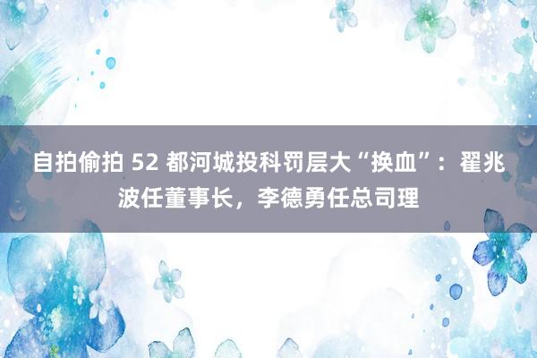 自拍偷拍 52 都河城投科罚层大“换血”：翟兆波任董事长，李德勇任总司理