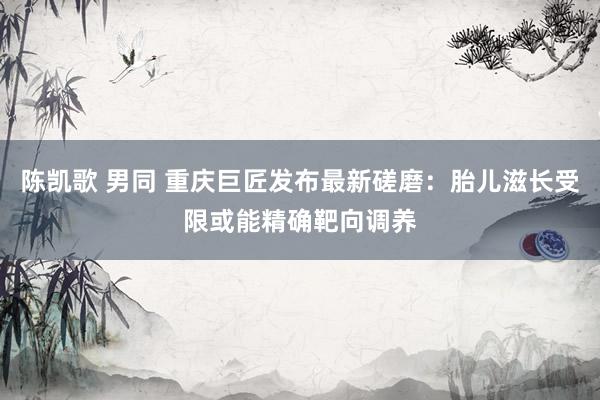 陈凯歌 男同 重庆巨匠发布最新磋磨：胎儿滋长受限或能精确靶向调养